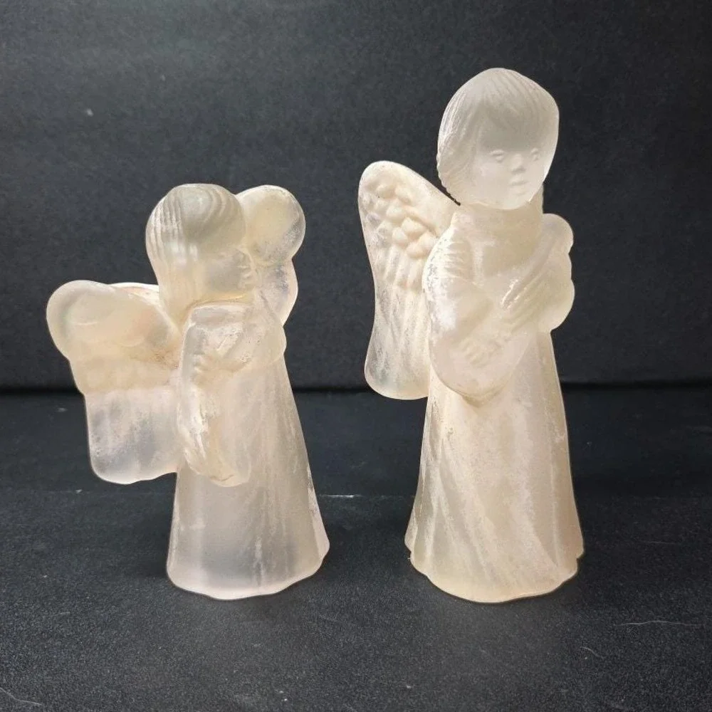 Frosted Glass Angel Candleholders, Set of 2, Vtg Candlestick Holders, Sculptures